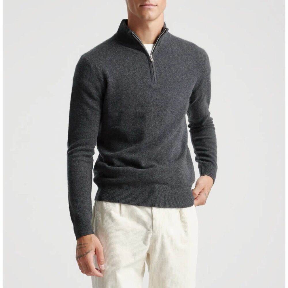 EUC Quince Men’s Large Charcoal Mongolian Cashmere Quarter Zip Sweater Luxury